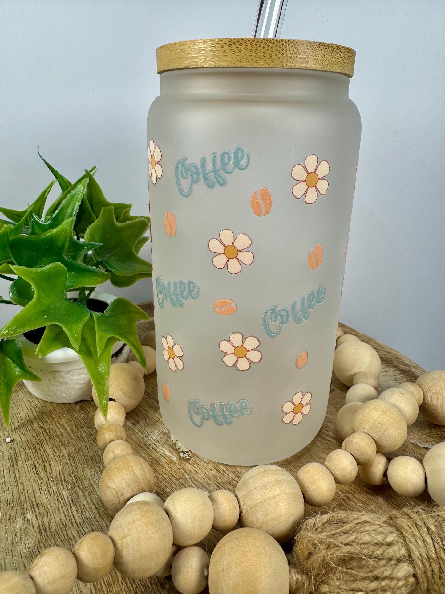 Mama Needs Coffee FROSTED 16oz Glass Cup with Vibrant DTF Wrap