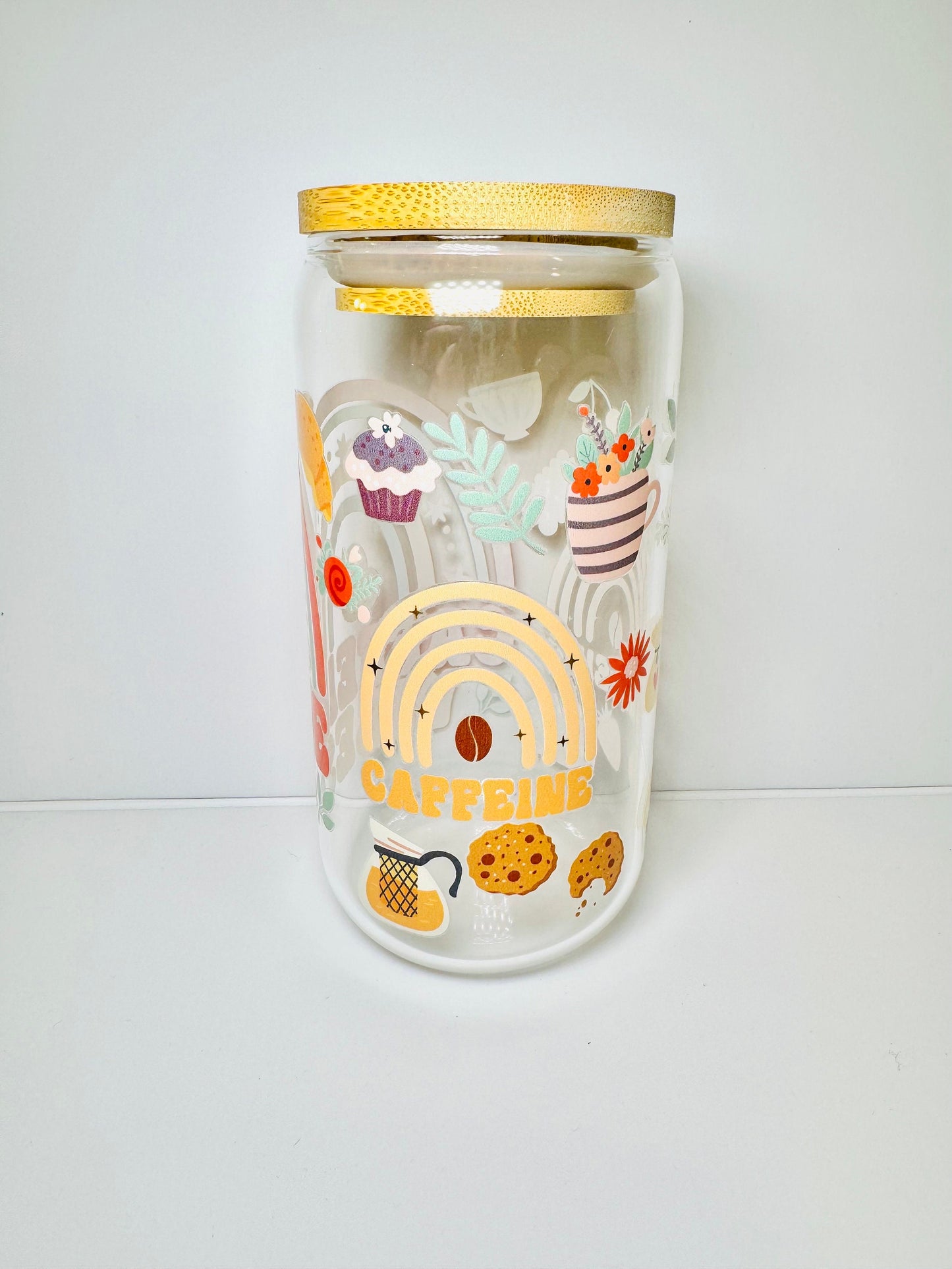 Coffee lover glass cup With Bamboo Lid & Reusable straw for all the coffee or caffeine lovers