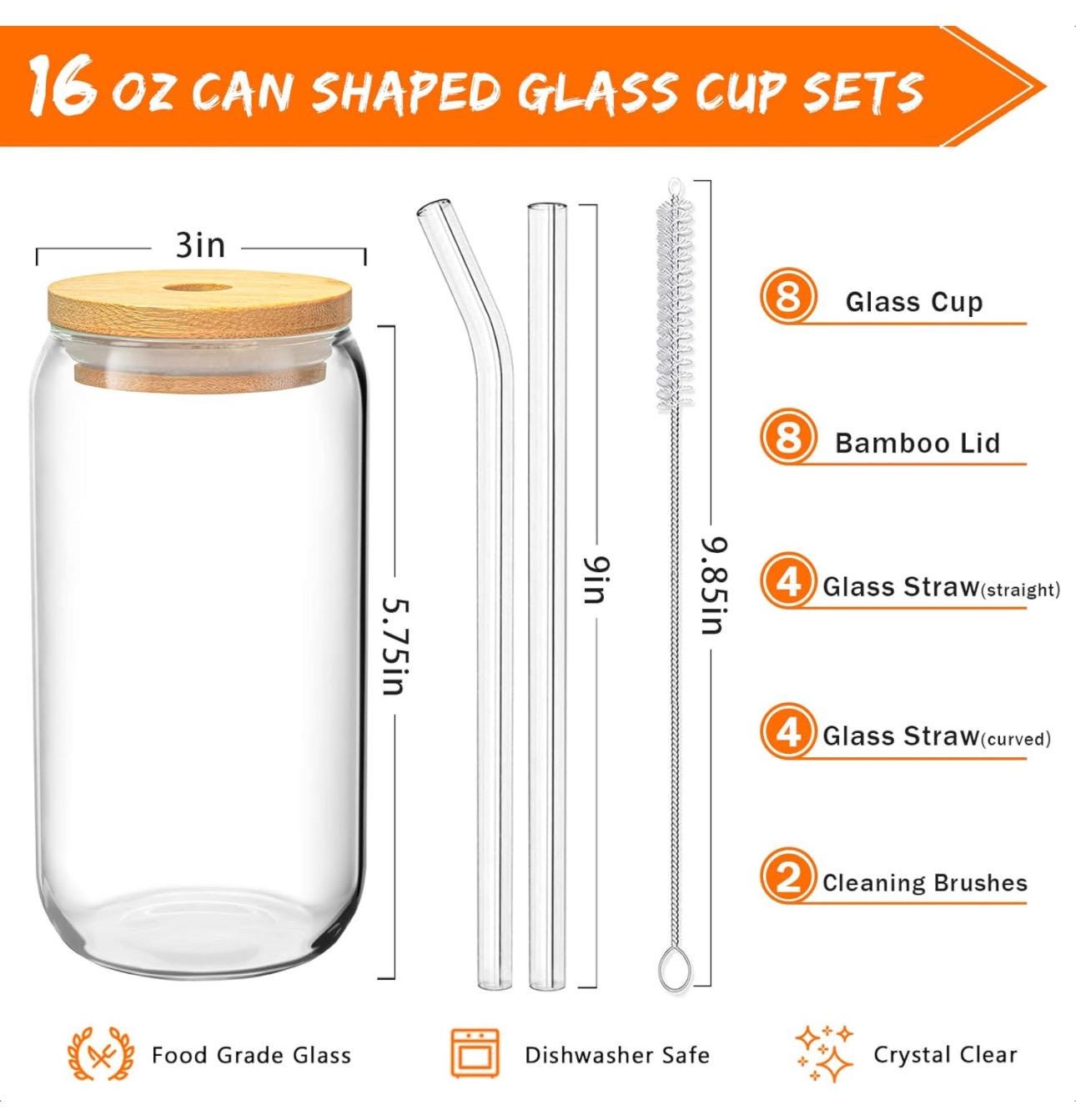 Bulk and Wholesale in Custom Glass Cups in Bulk, Wholesale Glass Cups, Bulk Glass cups with bamboo lids and reusable straws