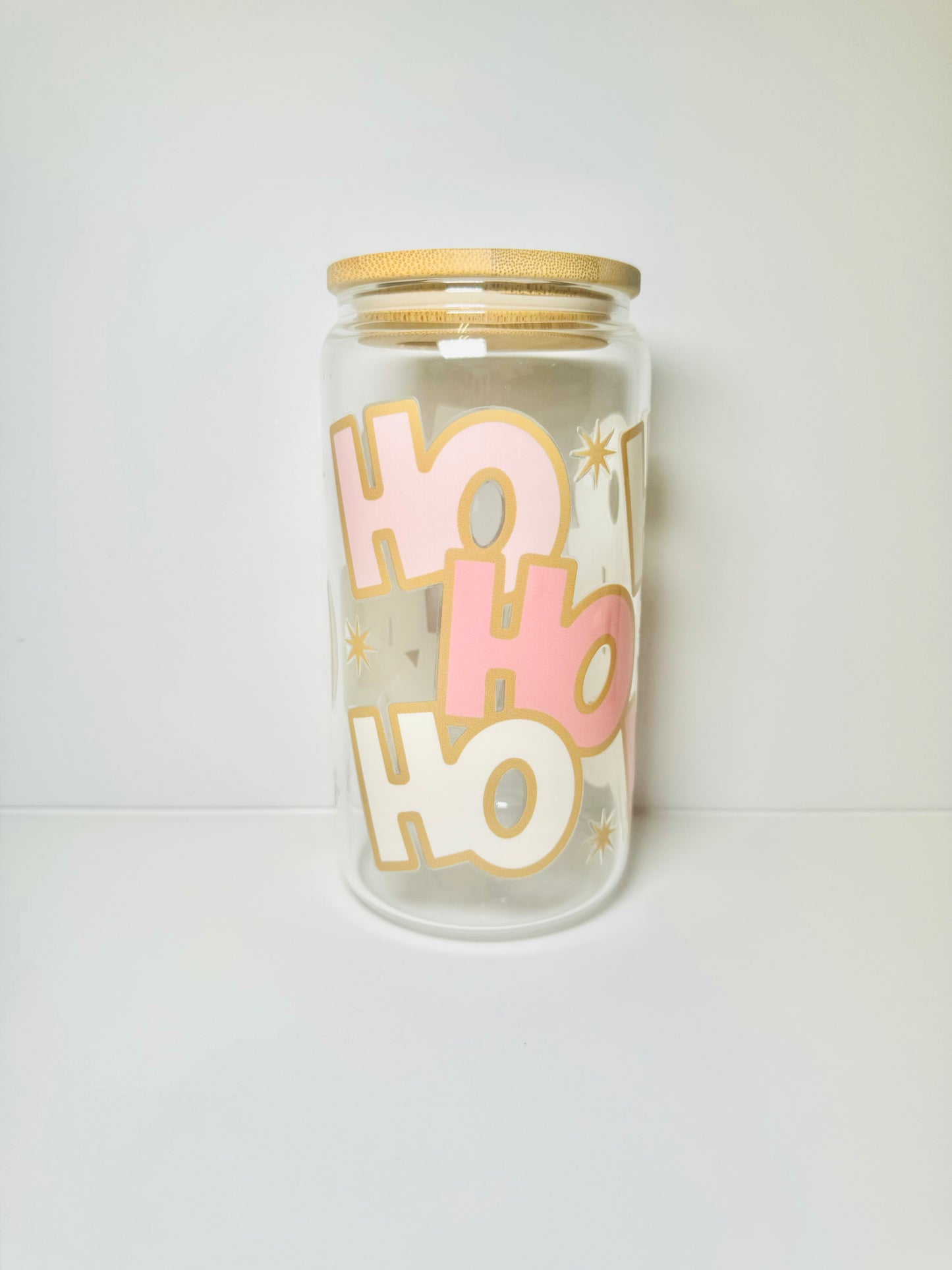 HoHoHo Christmas 16oz Glass Cup with Vibrant DTF Wrap