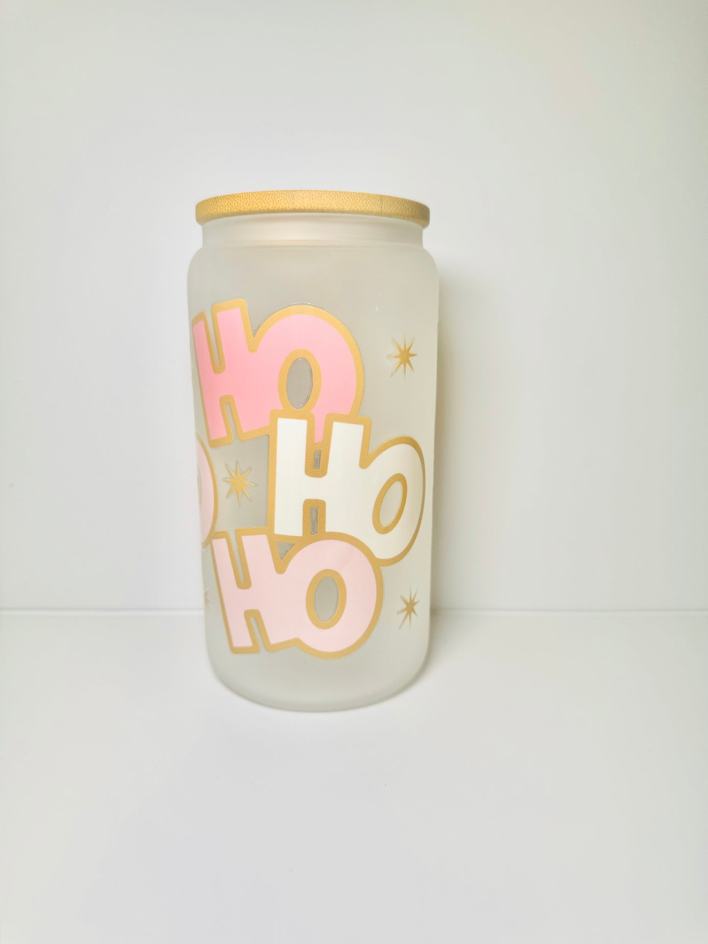 HoHoHo Christmas 16oz Glass Cup with Vibrant DTF Wrap