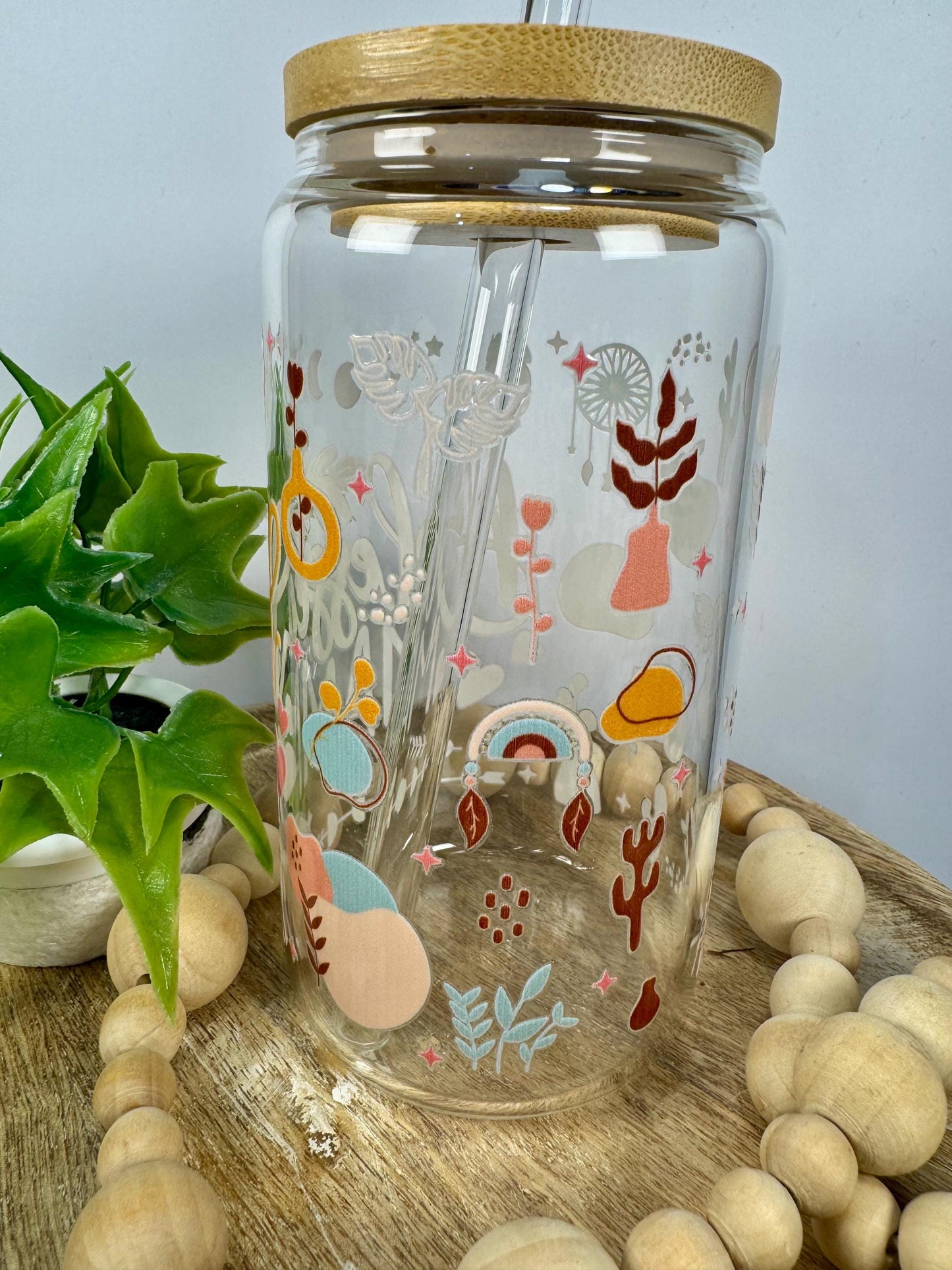 Blessed Mama 16oz Glass Cup with Vibrant DTF Wrap