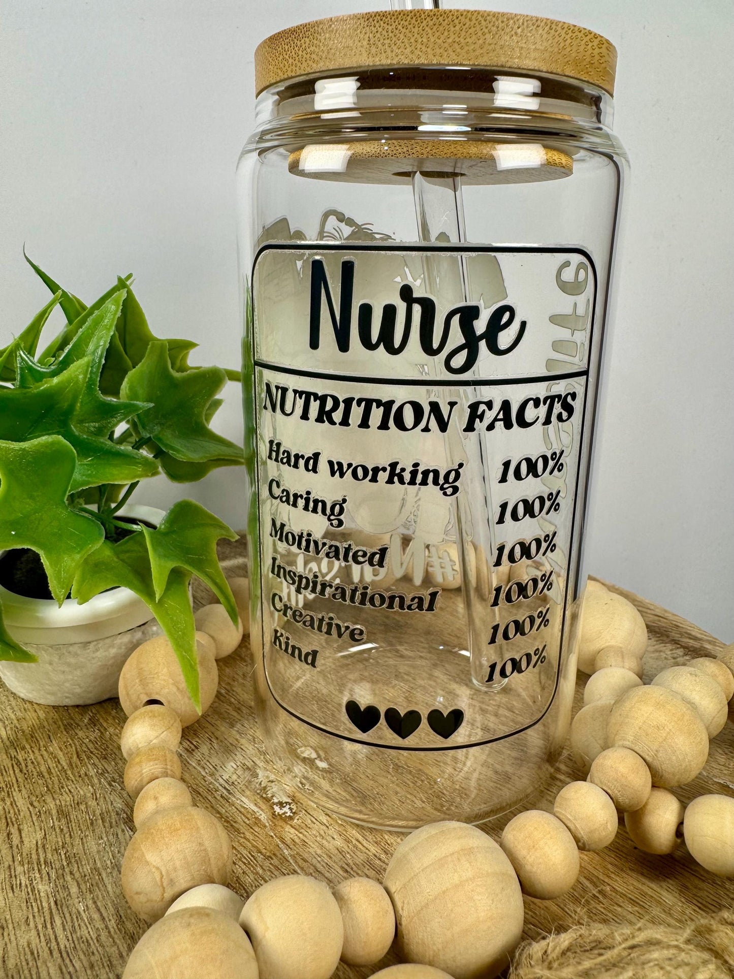 Nurse Life 16oz Glass Cup with Vibrant DTF Wrap