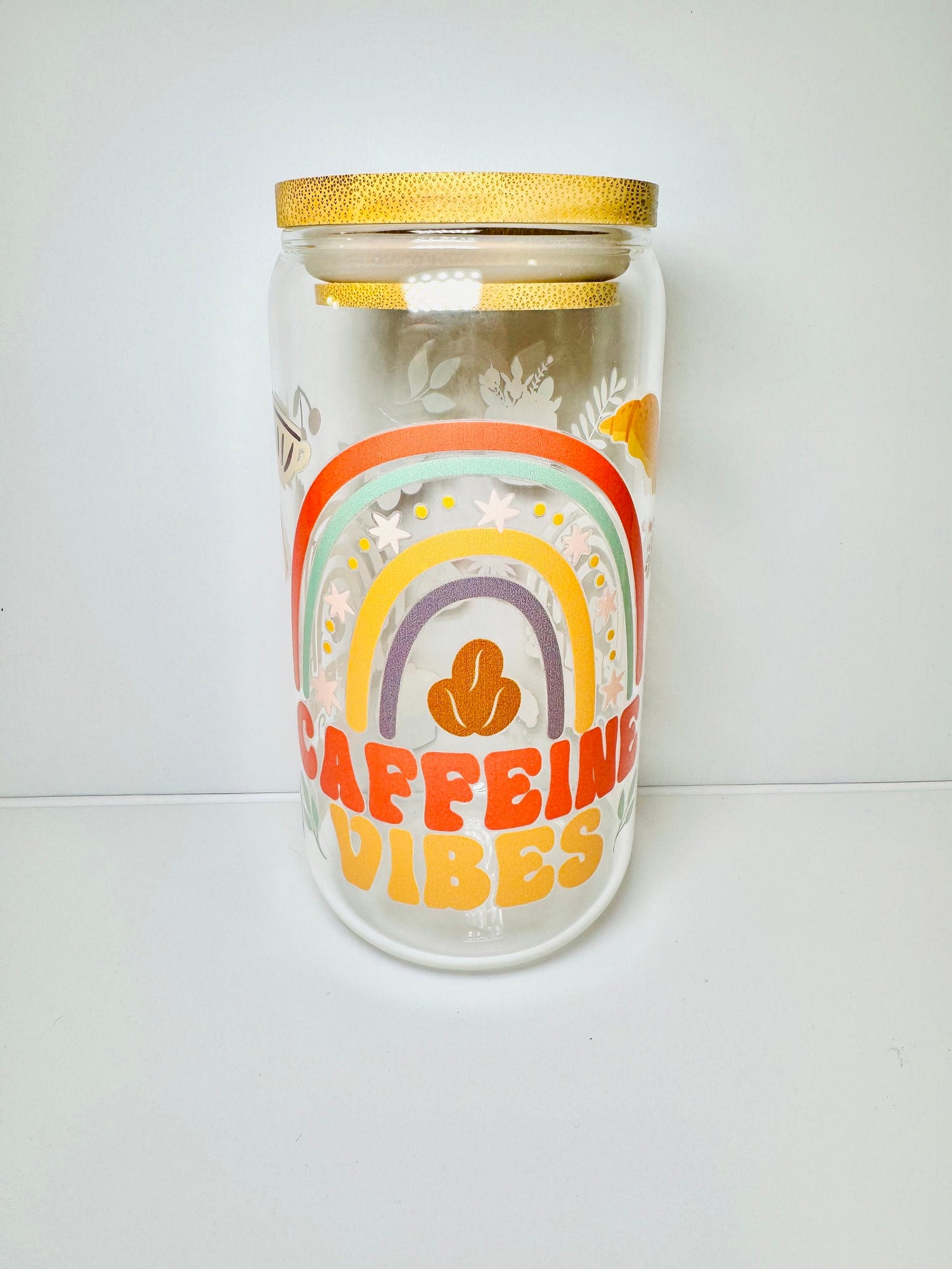 Coffee lover glass cup With Bamboo Lid & Reusable straw for all the coffee or caffeine lovers