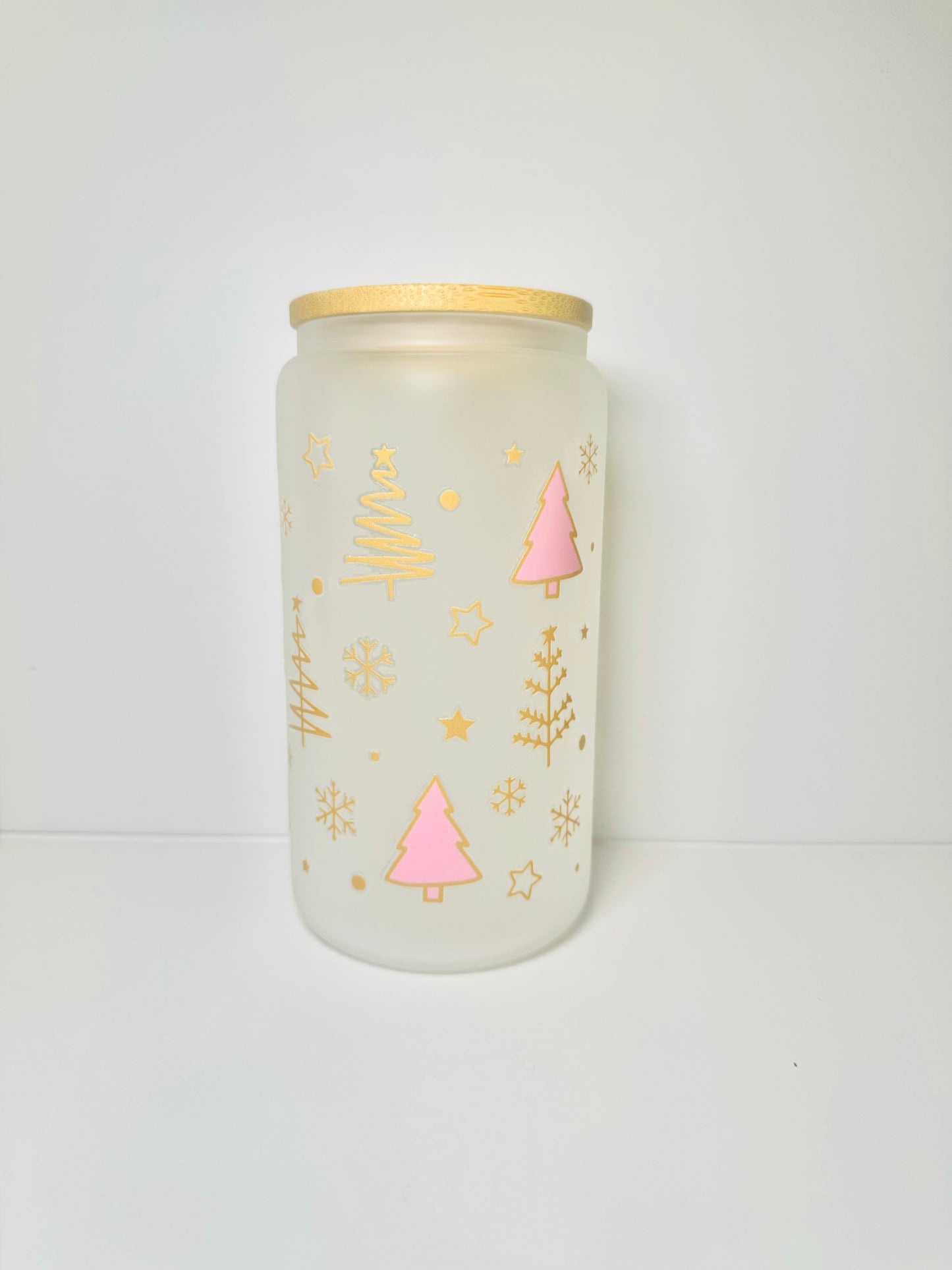 Christmas Trees 16oz Glass Cup with Vibrant DTF Wrap