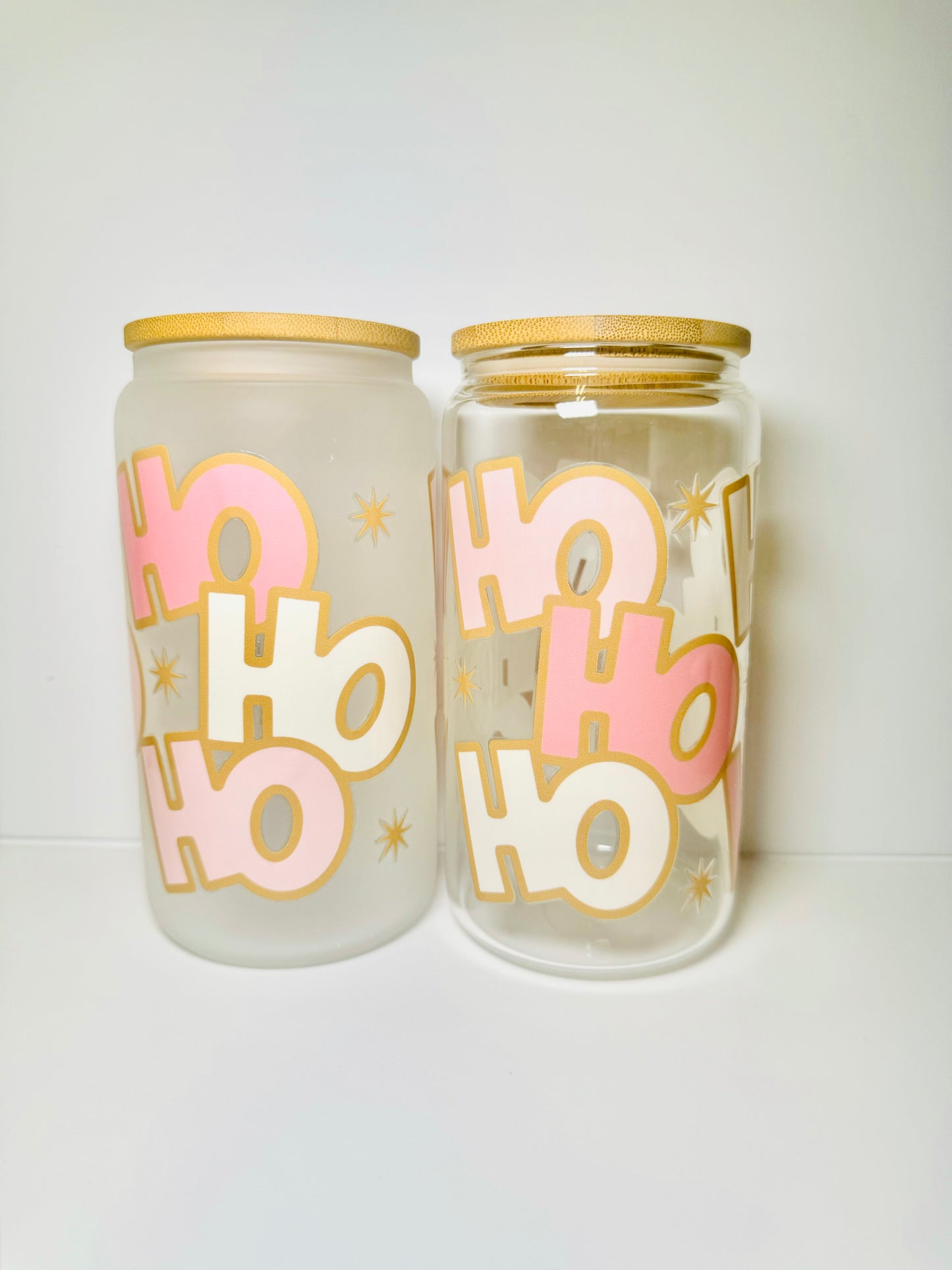 HoHoHo Christmas 16oz Glass Cup with Vibrant DTF Wrap