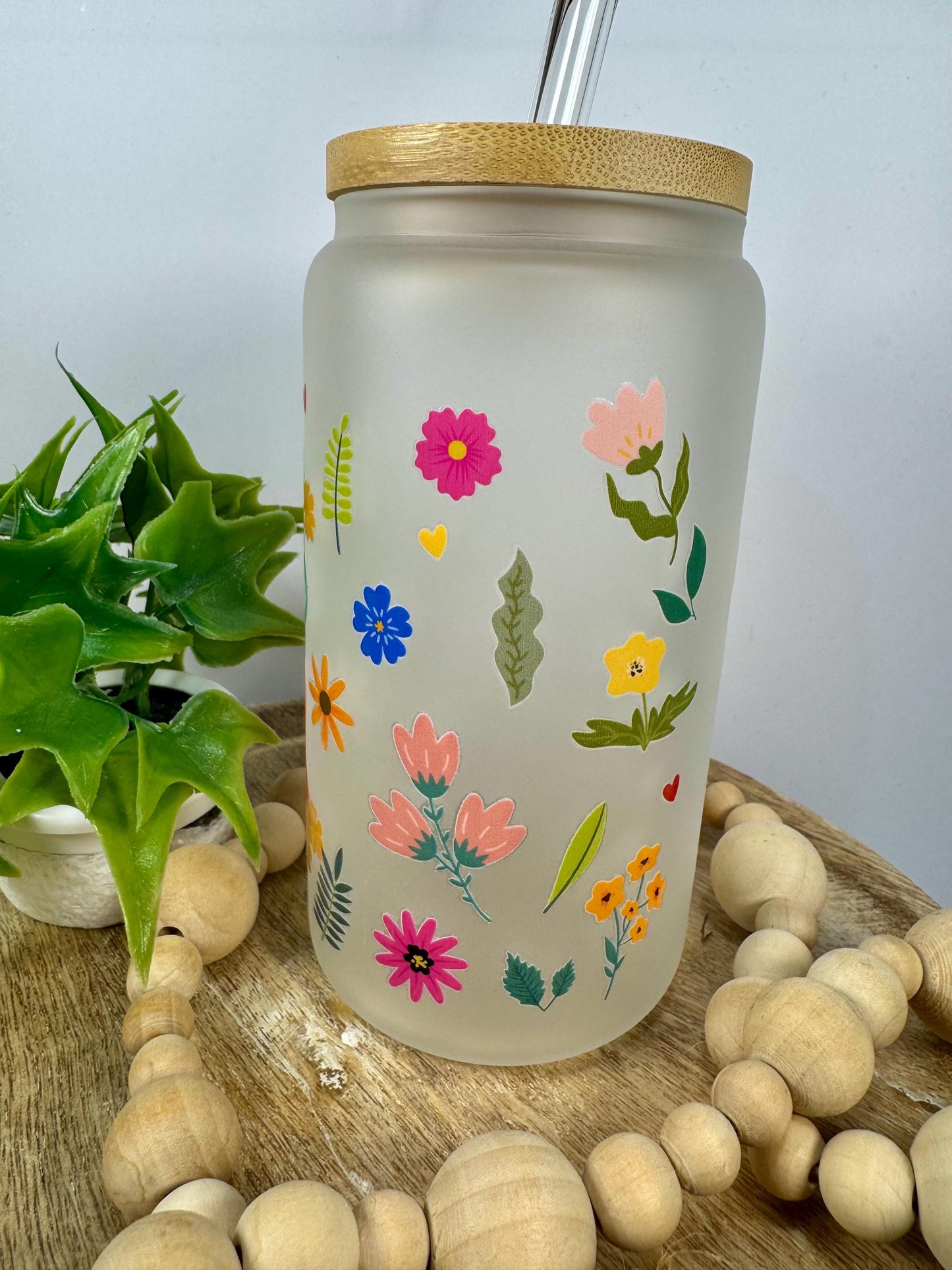 Mama Style 2 16oz Glass Cup with Vibrant DTF Wrap