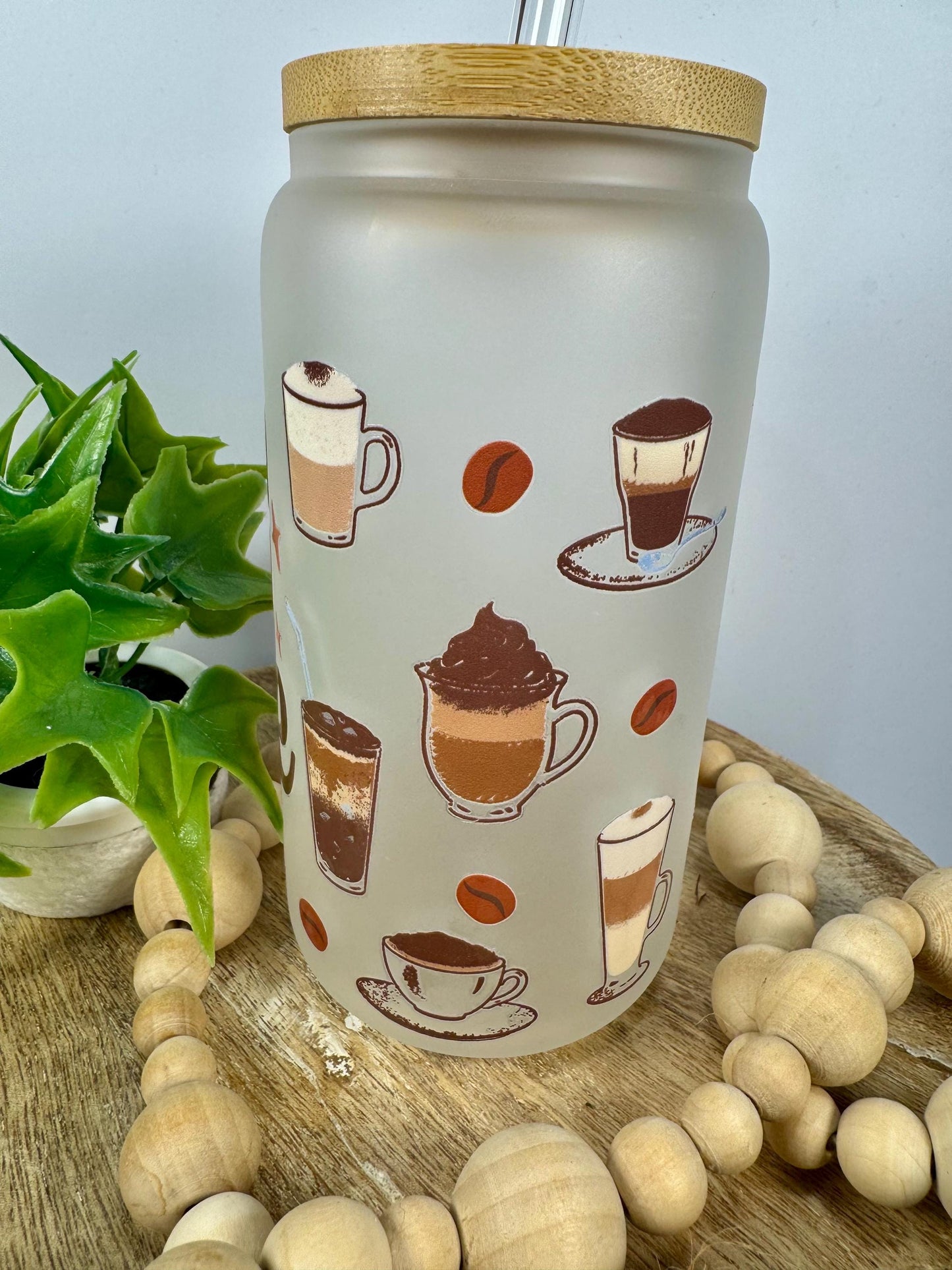 Filed By Iced Coffee & Anxiety 16oz Glass Cup with Vibrant DTF Wrap