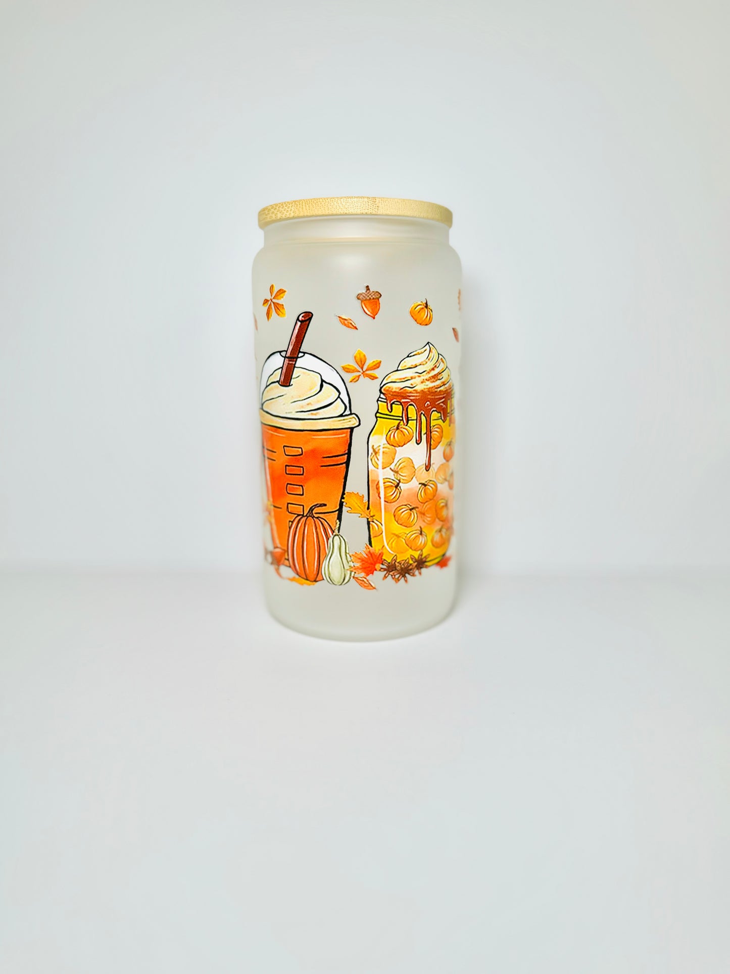 Fall 16oz Glass Cup with Vibrant DTF Wrap