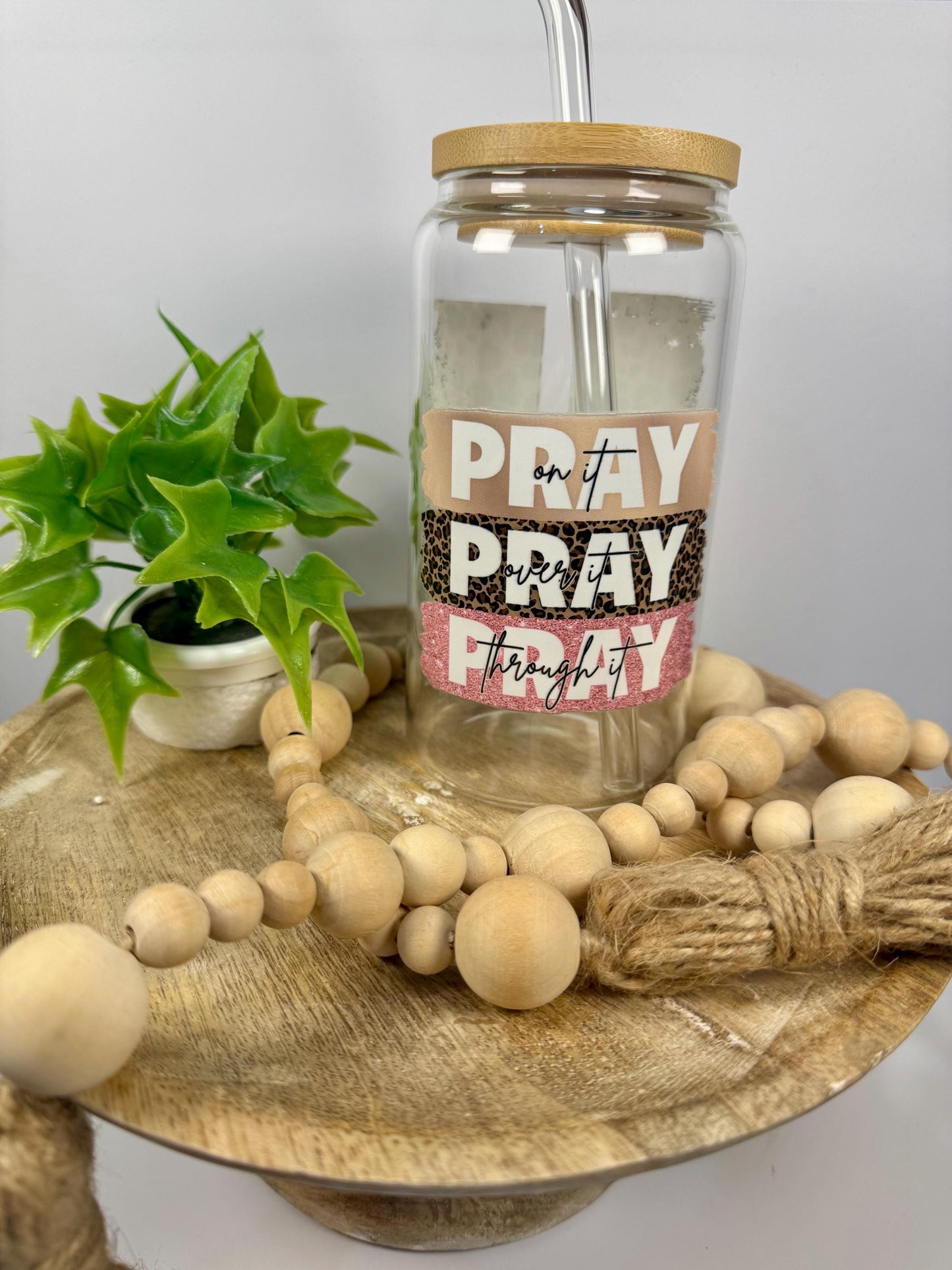 Pray 16oz Glass Cup with Vibrant DTF Wrap