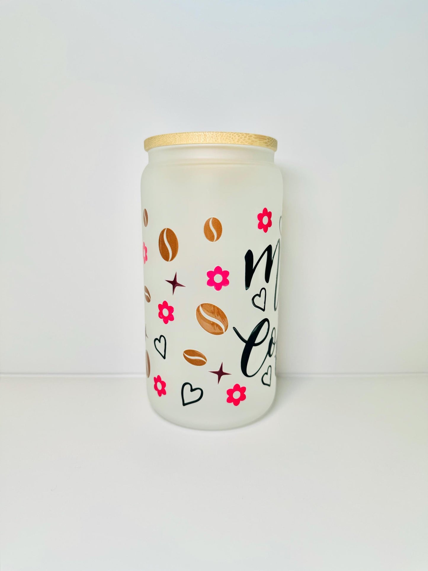 Mama Needs Coffee Glass Cup With Bamboo Lid & Straw