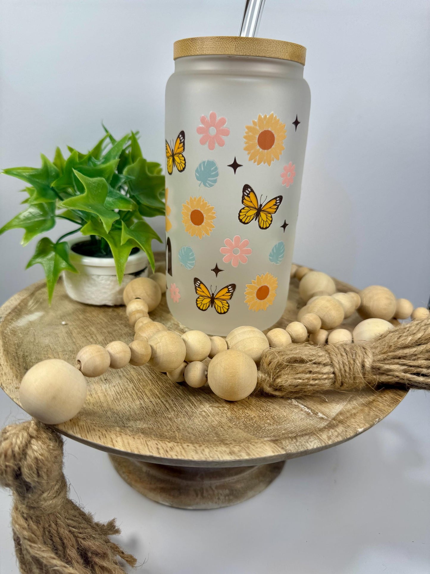 Mama Sunflower 16oz Glass Cup with Vibrant DTF Wrap