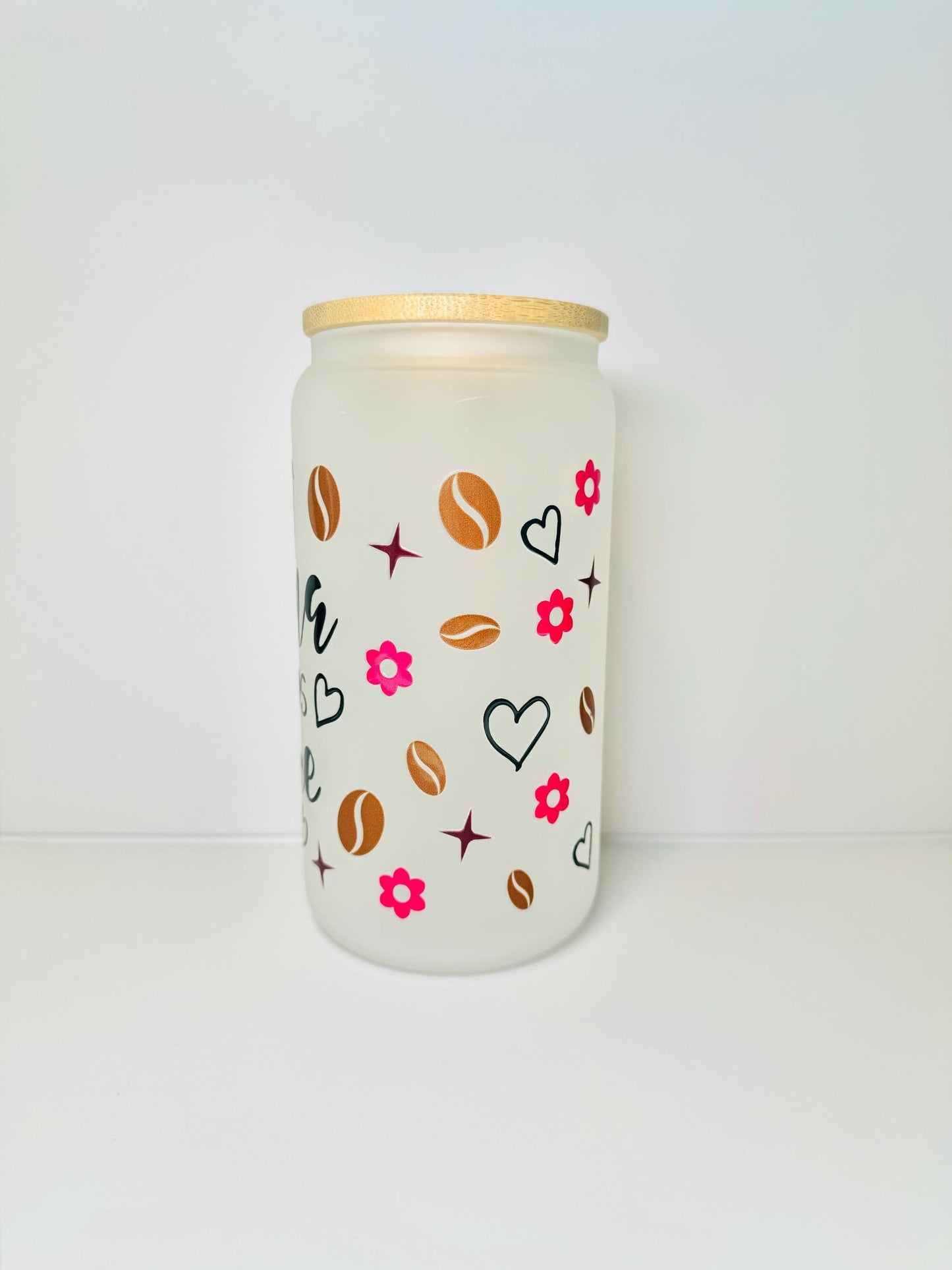 Mama Needs Coffee Glass Cup With Bamboo Lid & Straw