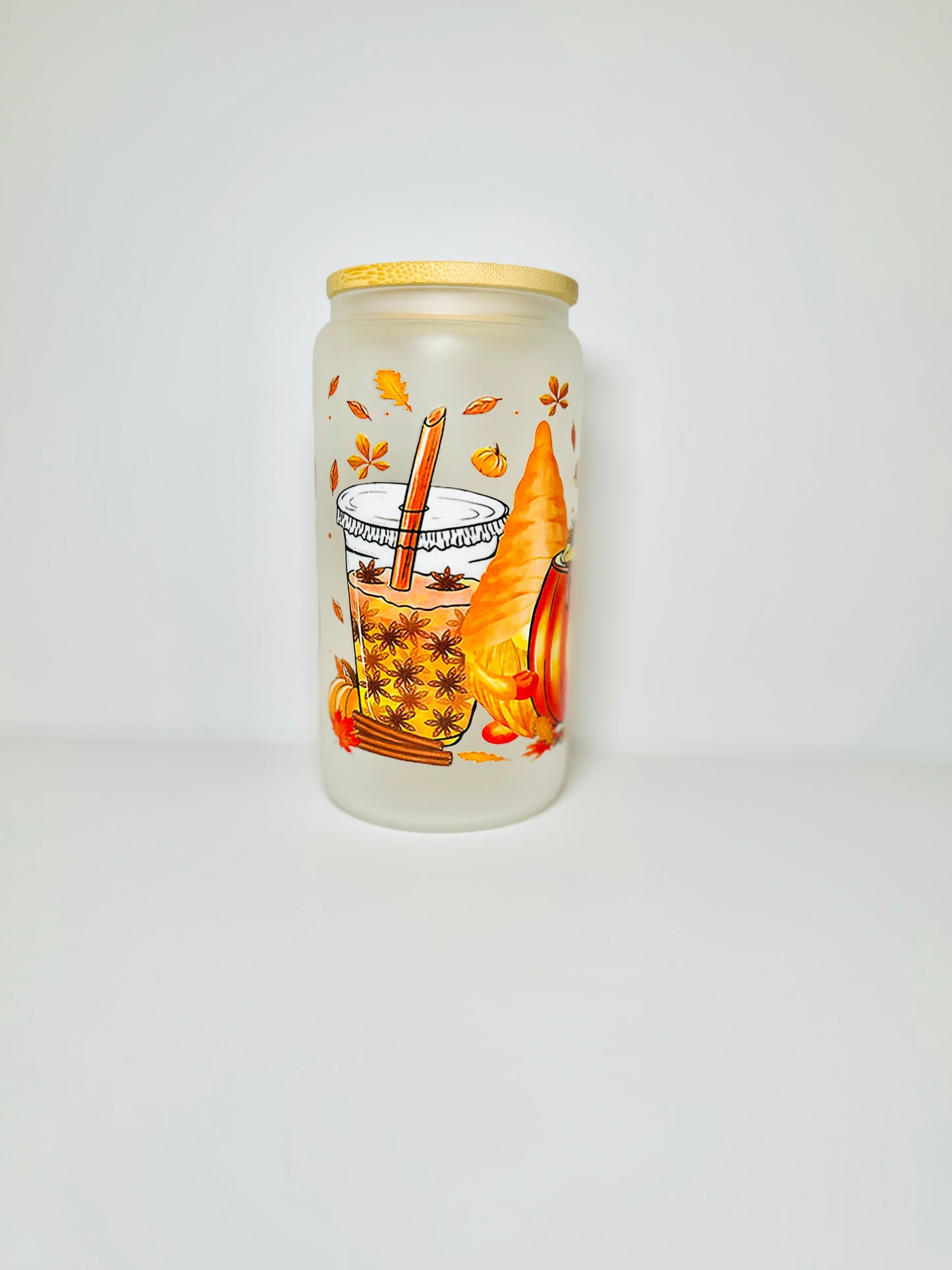 Fall 16oz Glass Cup with Vibrant DTF Wrap