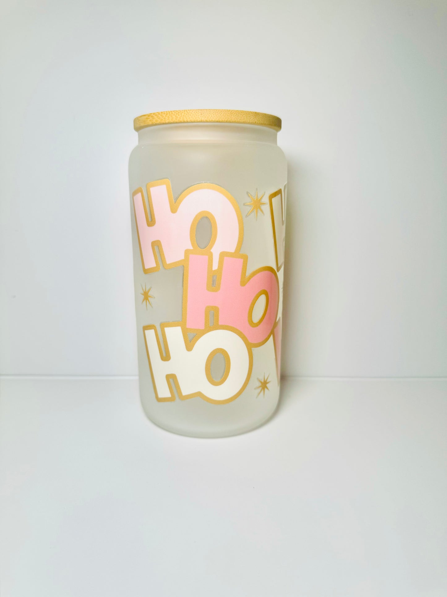 HoHoHo Christmas 16oz Glass Cup with Vibrant DTF Wrap