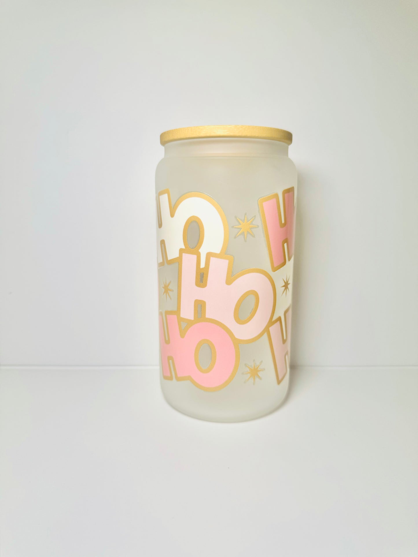 HoHoHo Christmas 16oz Glass Cup with Vibrant DTF Wrap
