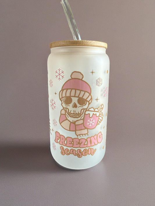 ❄️ “Freezing Season” Frosted Glass Cup ☕💀