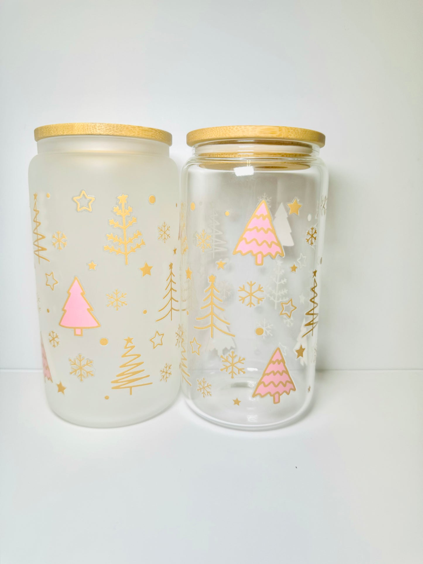 Christmas Trees 16oz Glass Cup with Vibrant DTF Wrap