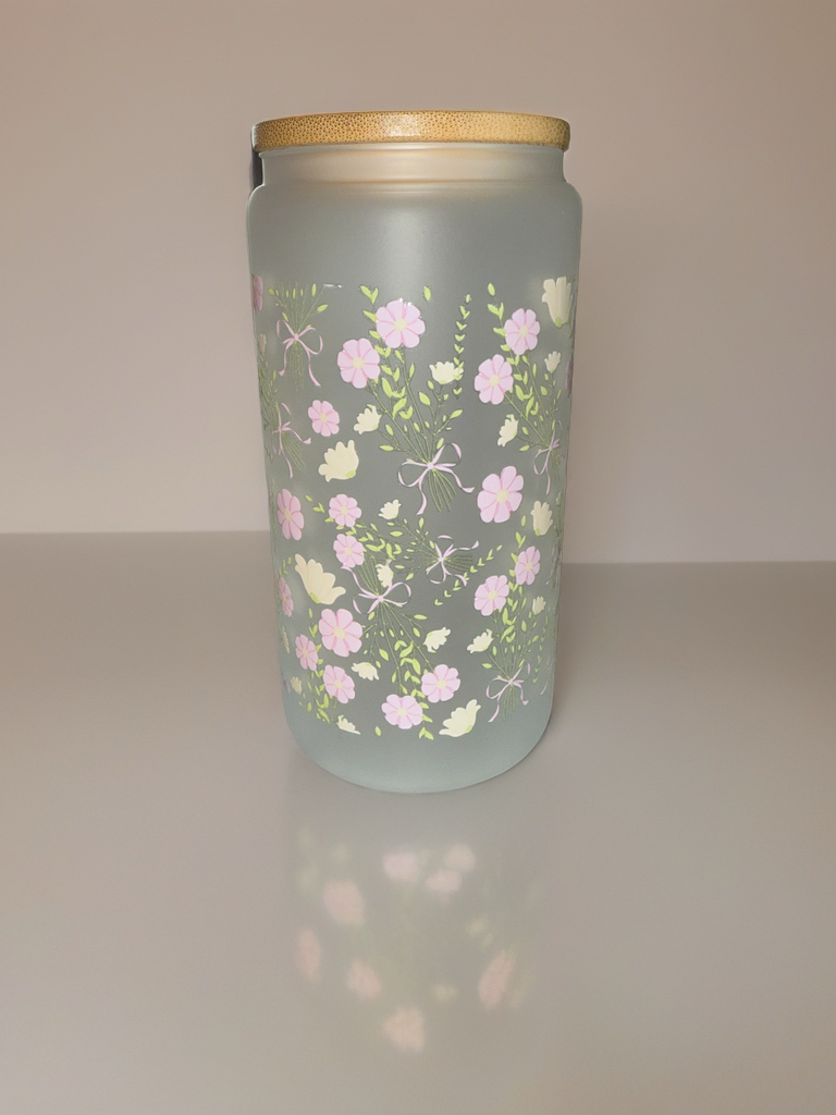 🌸 Wildflower Bouquet Frosted Glass Cup