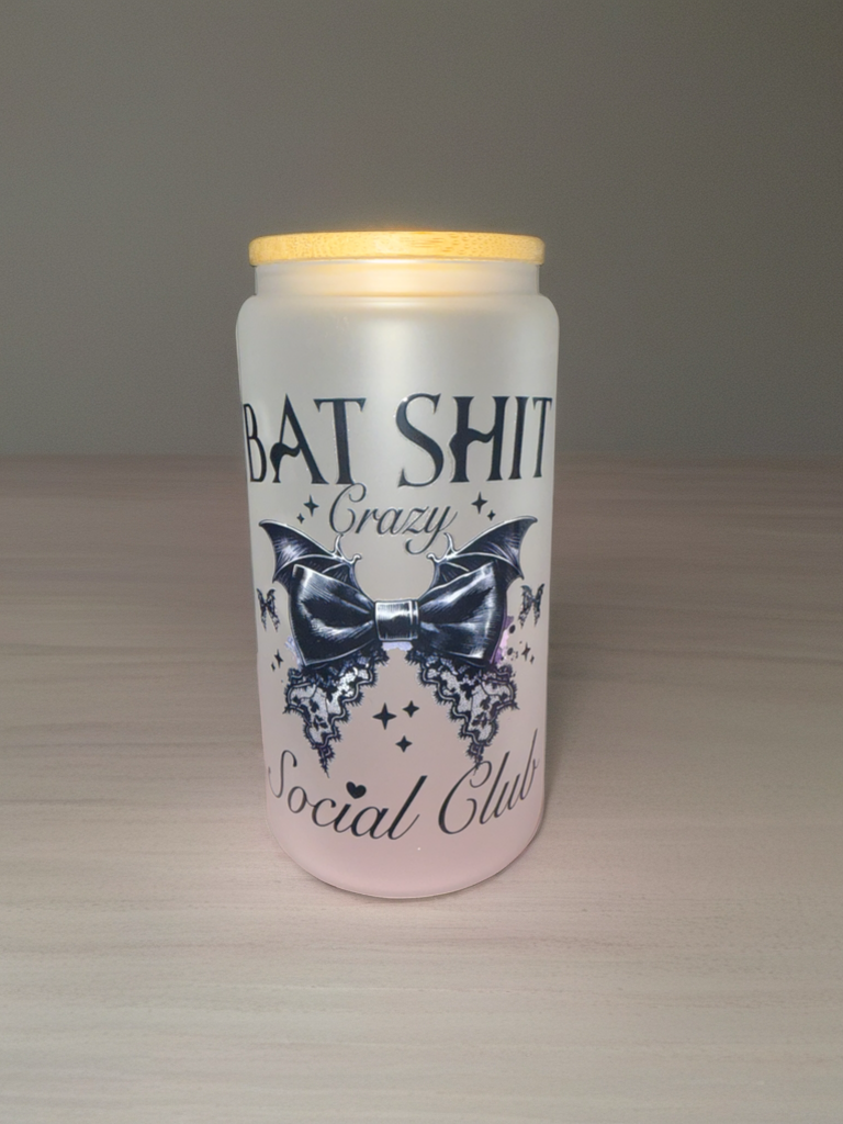 Bat Shit Crazy Social Club” Frosted Glass Cup