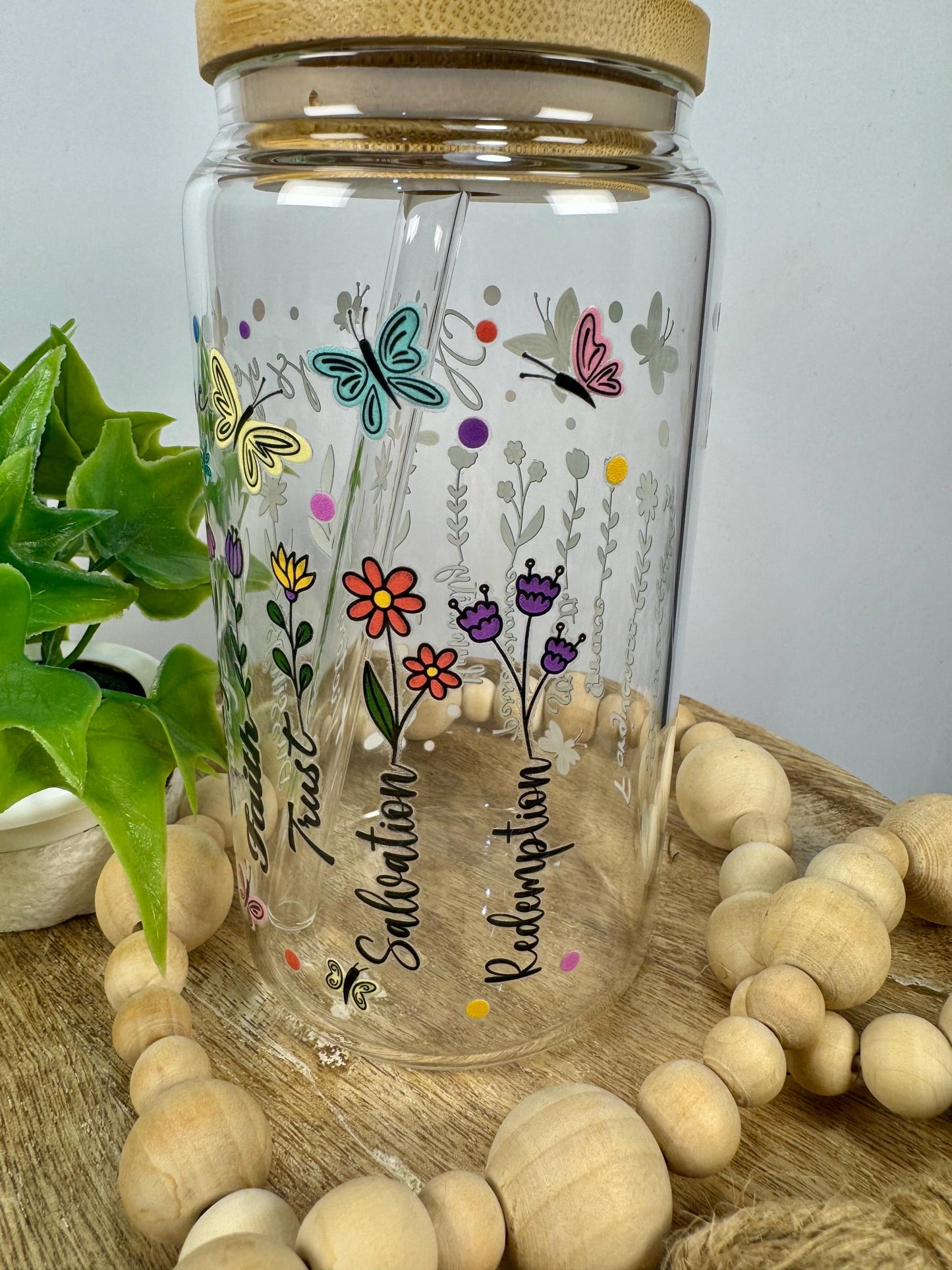 God Says 16oz Glass Cup with Vibrant DTF Wrap