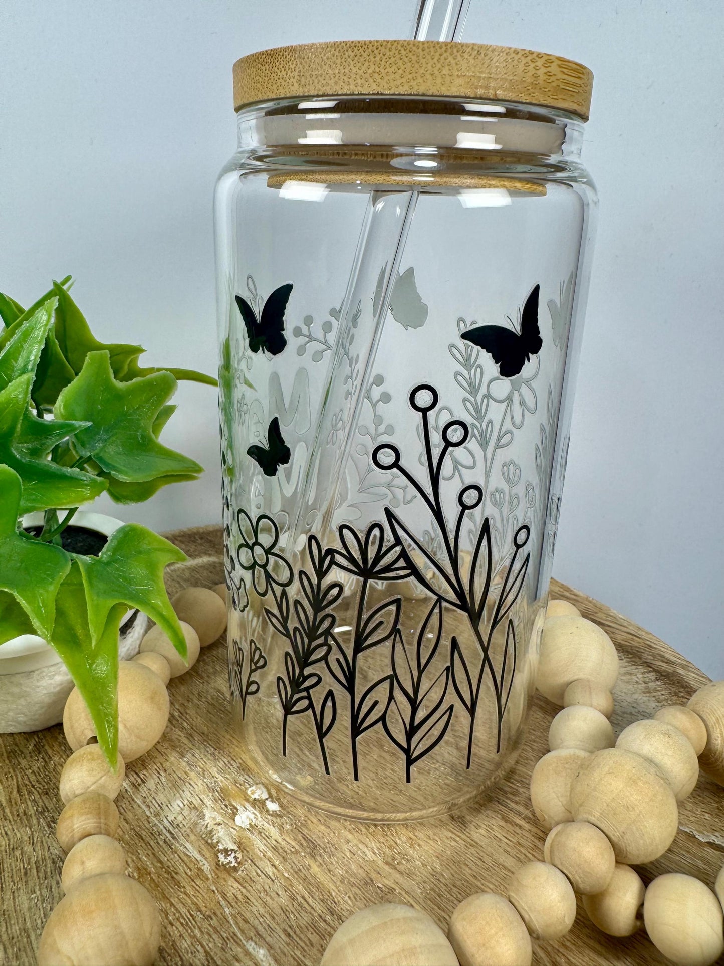 Mama Style 1 16oz Glass Cup with Vibrant DTF Wrap