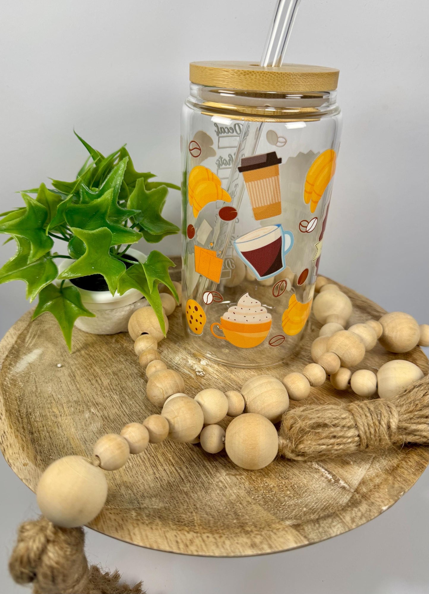 Coffee Lovers Style Glass Cup With Bamboo Lid & Reusable Straw for coffee lovers