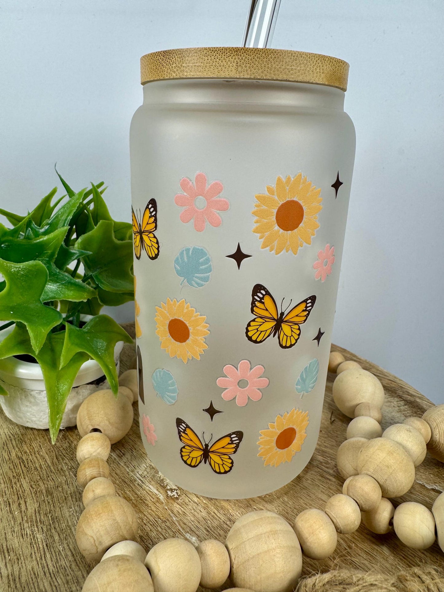 Mama Sunflower 16oz Glass Cup with Vibrant DTF Wrap