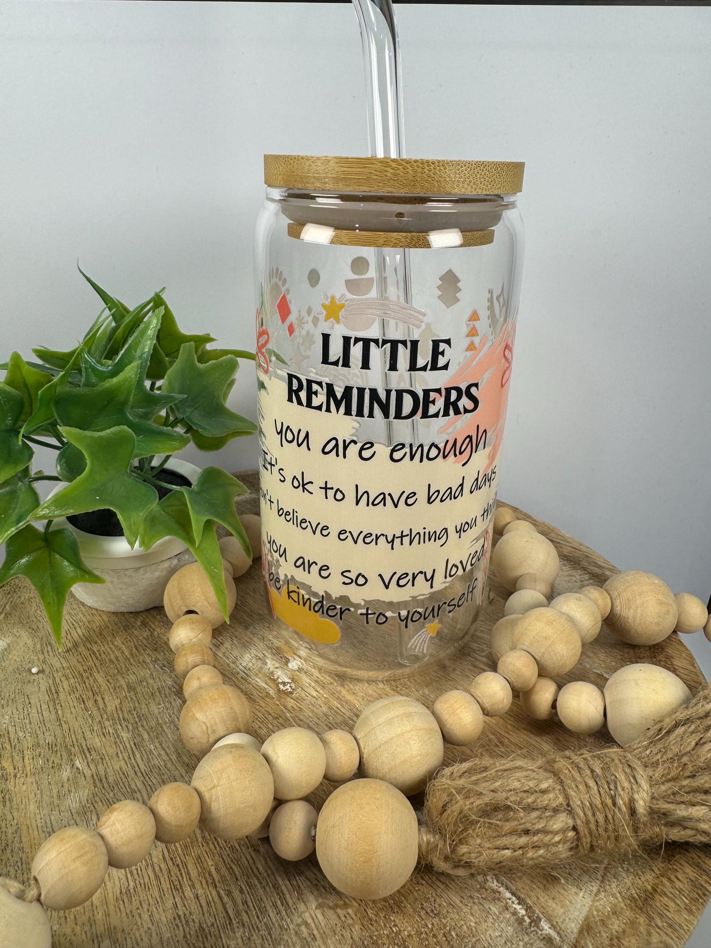 Little Reminders 16oz Glass Cup with Vibrant DTF Wrap
