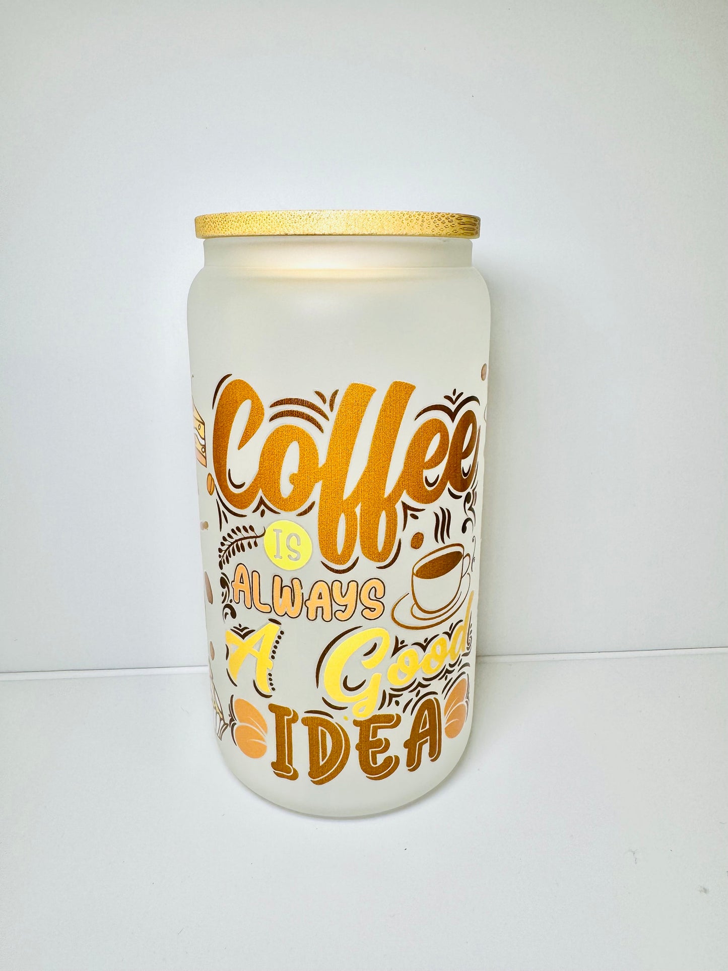 Coffee lover glass cup With Bamboo Lid & Reusable straw for all the coffee or caffeine lovers