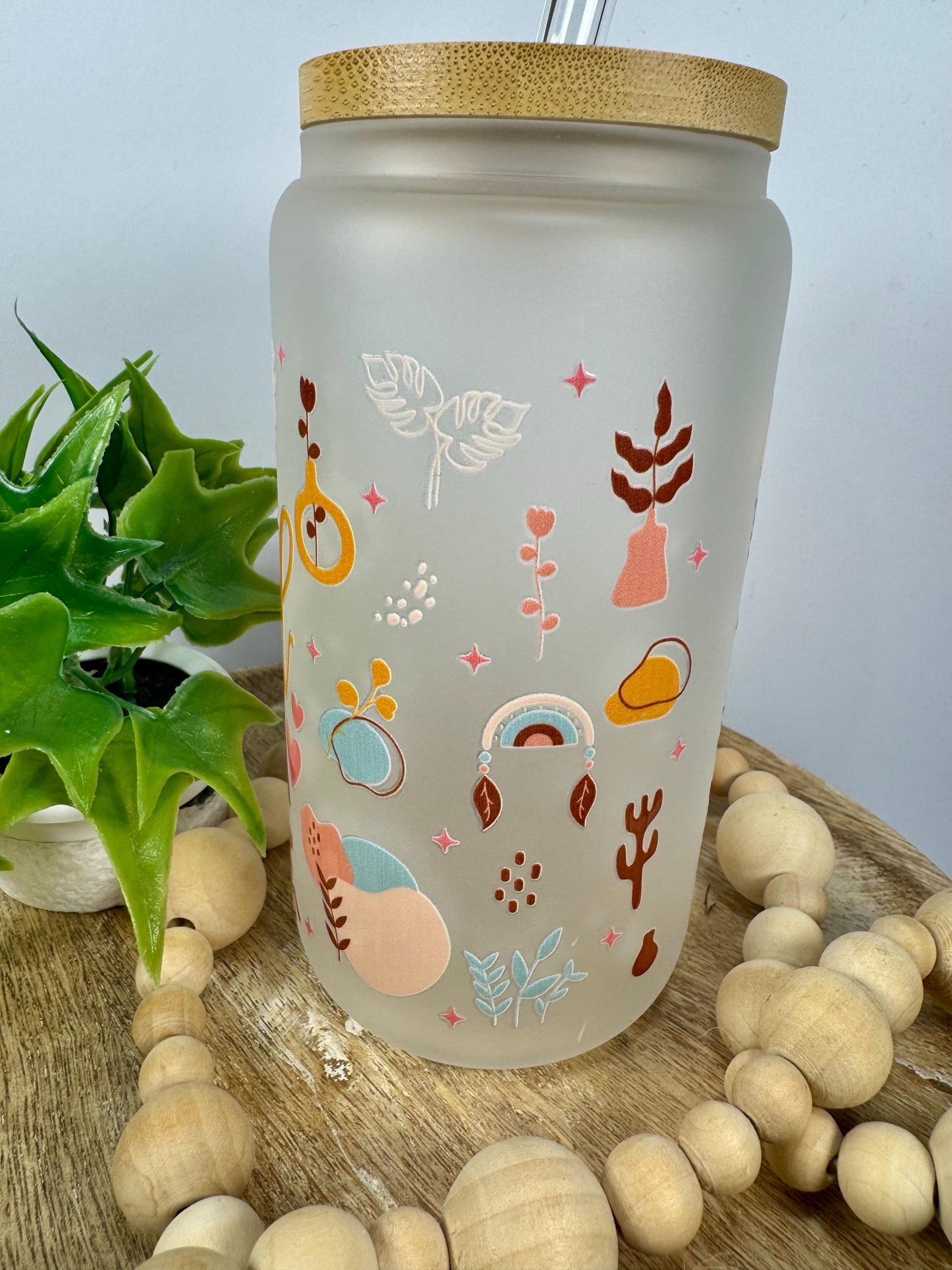 Blessed Mama FROSTED 16oz Glass Cup with Vibrant DTF Wrap
