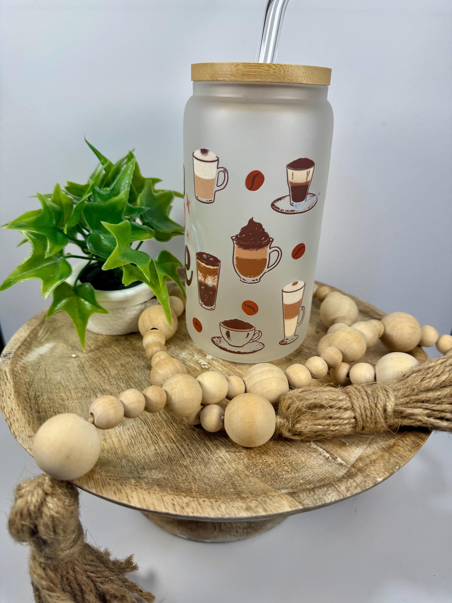 Filed By Iced Coffee & Anxiety 16oz Glass Cup with Vibrant DTF Wrap