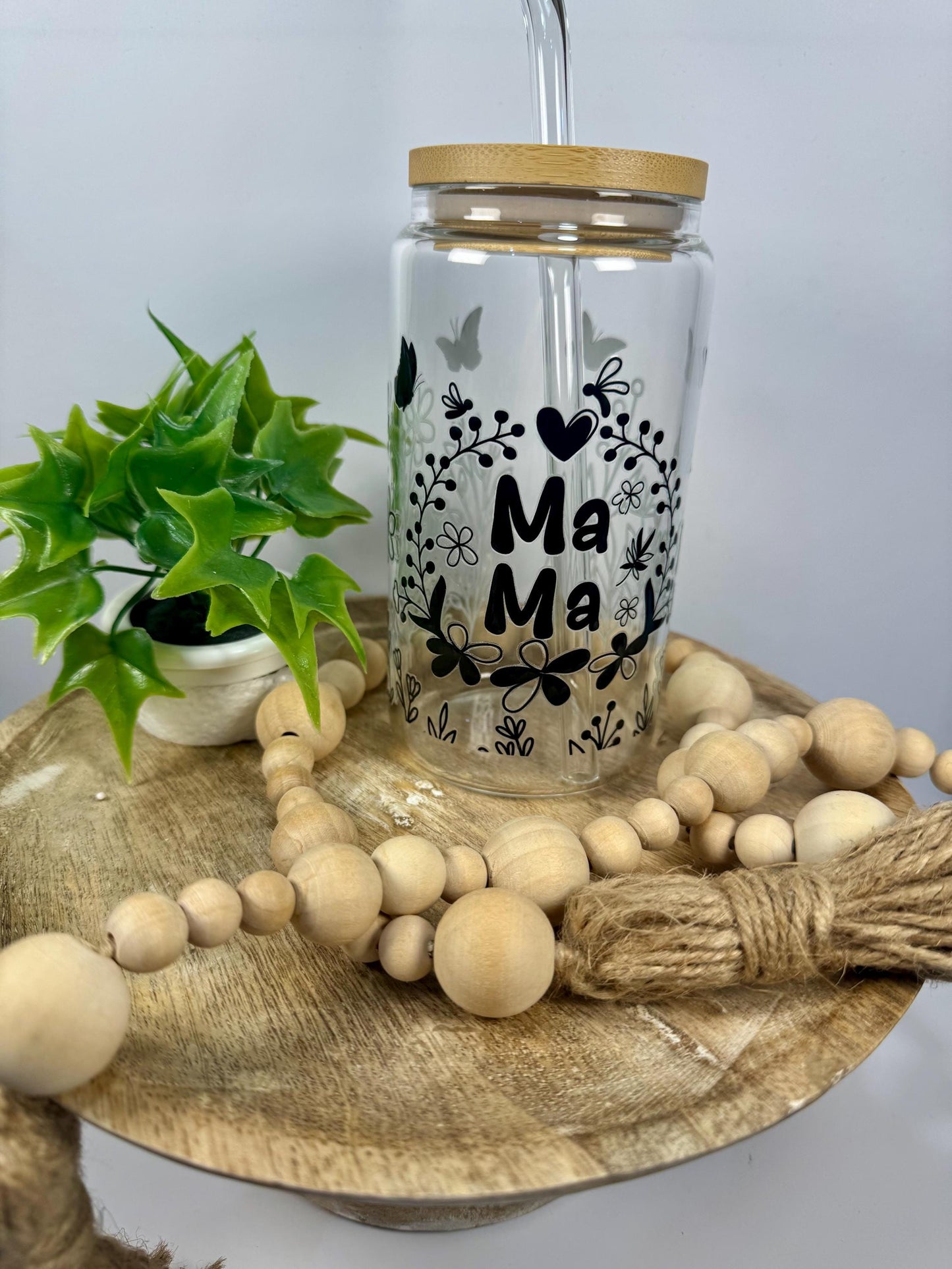 Mama Style 1 16oz Glass Cup with Vibrant DTF Wrap