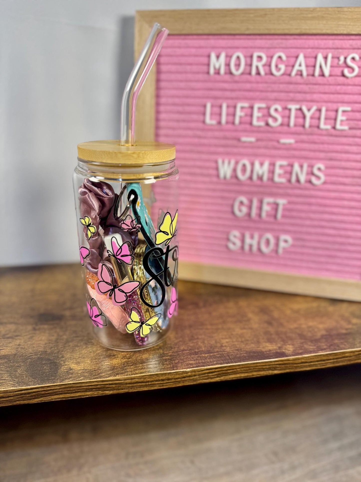 16oz Glass Cup with DTF Wrap Gift Set- With Bamboo Lid & Reusable Straw- Curated Self Care gift- thoughtful present for her