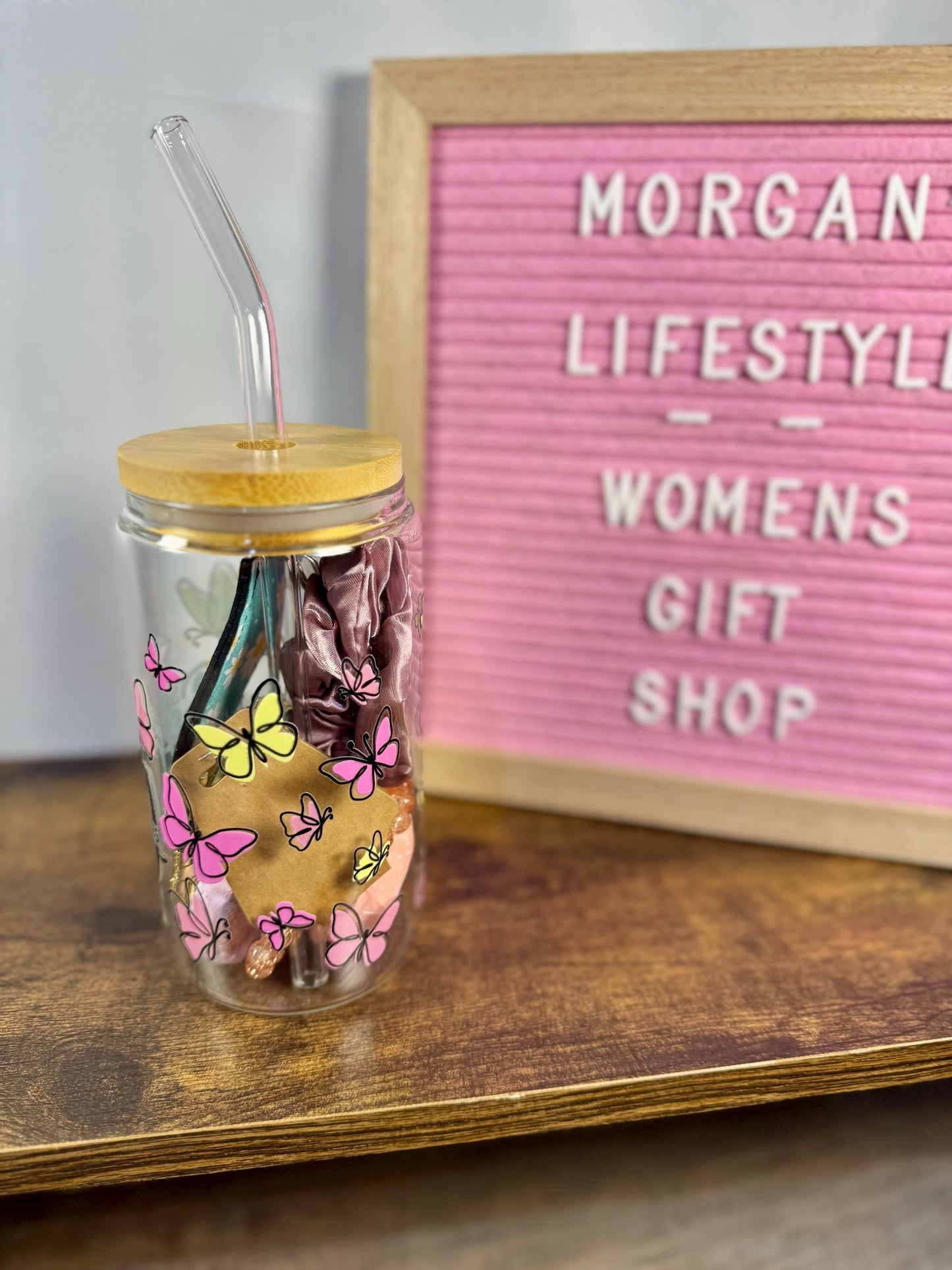16oz Glass Cup with DTF Wrap Gift Set- With Bamboo Lid & Reusable Straw- Curated Self Care gift- thoughtful present for her