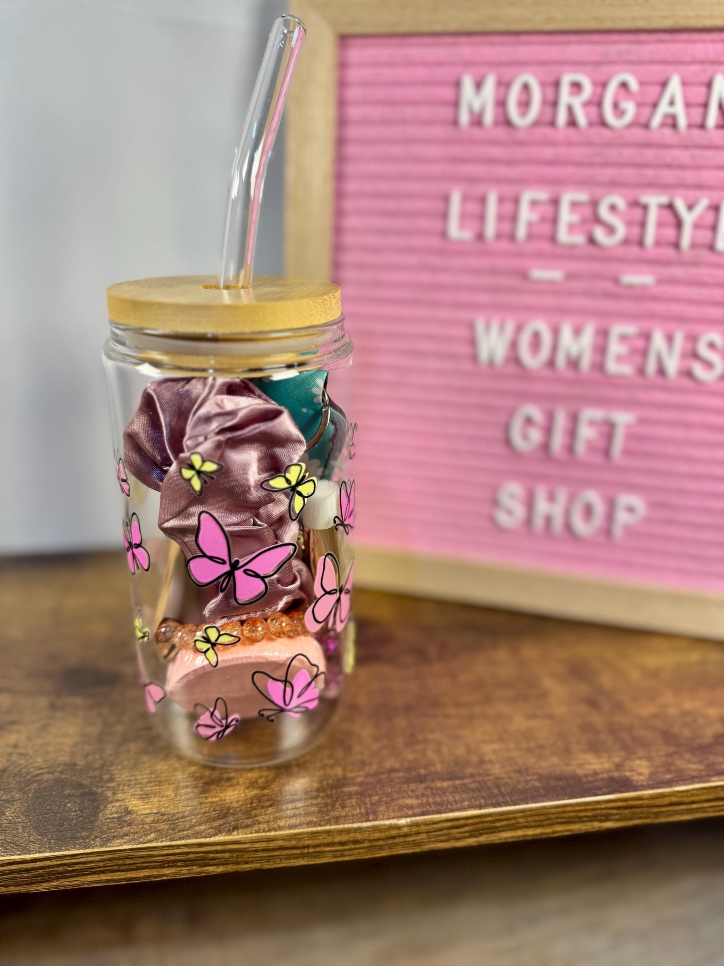 16oz Glass Cup with DTF Wrap Gift Set- With Bamboo Lid & Reusable Straw- Curated Self Care gift- thoughtful present for her