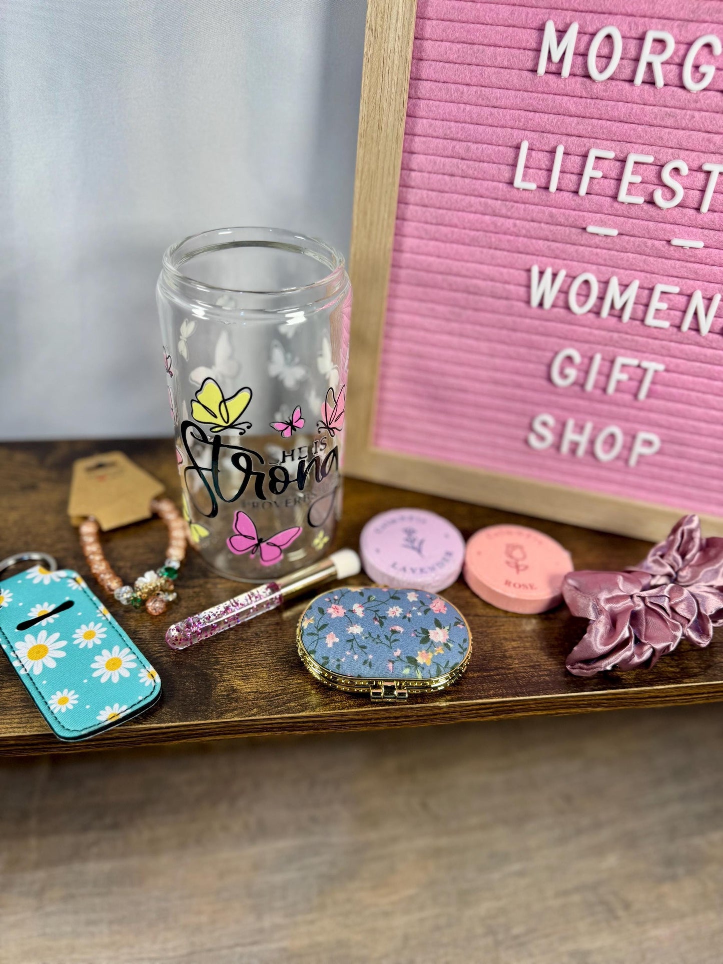 16oz Glass Cup with DTF Wrap Gift Set- With Bamboo Lid & Reusable Straw- Curated Self Care gift- thoughtful present for her