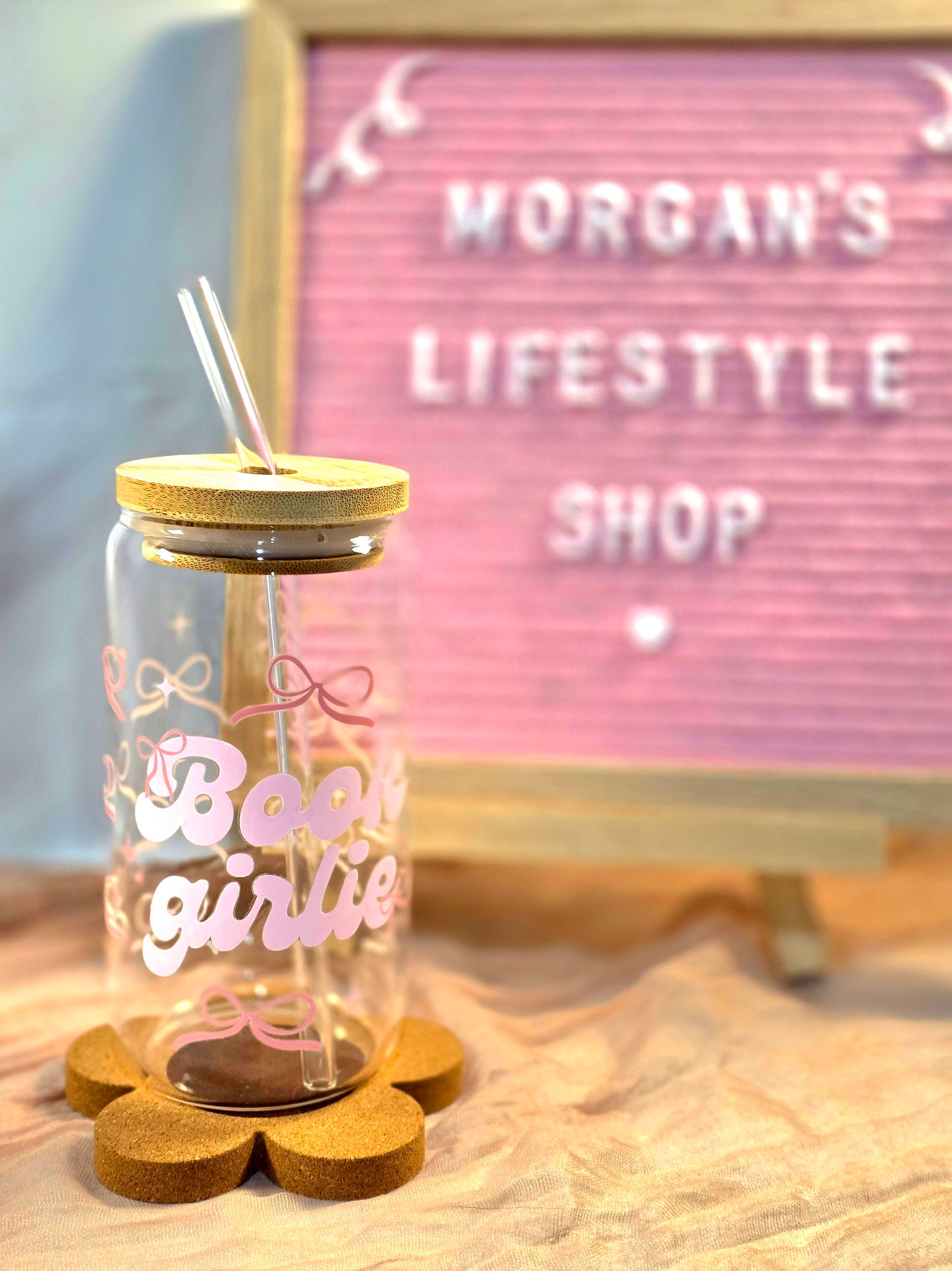 Book Girlie 16oz Glass Cup with Vibrant DTF Wrap