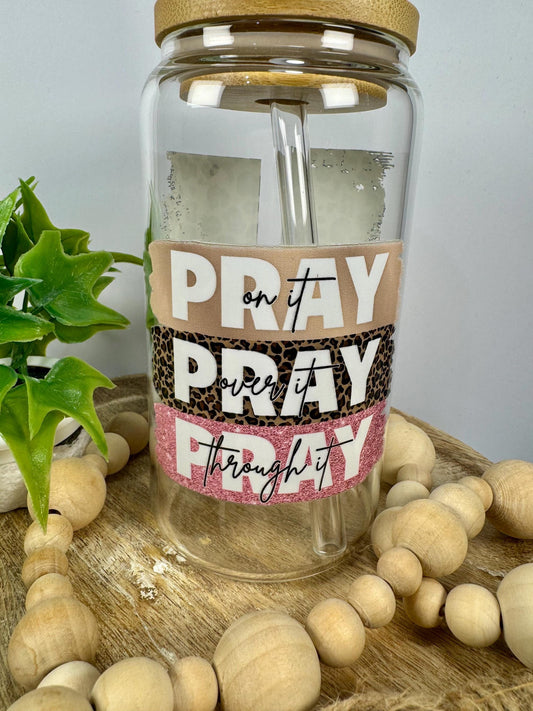 Pray 16oz Glass Cup with Vibrant DTF Wrap