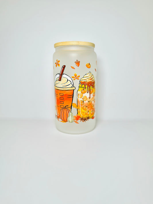Fall 16oz Glass Cup with Vibrant DTF Wrap