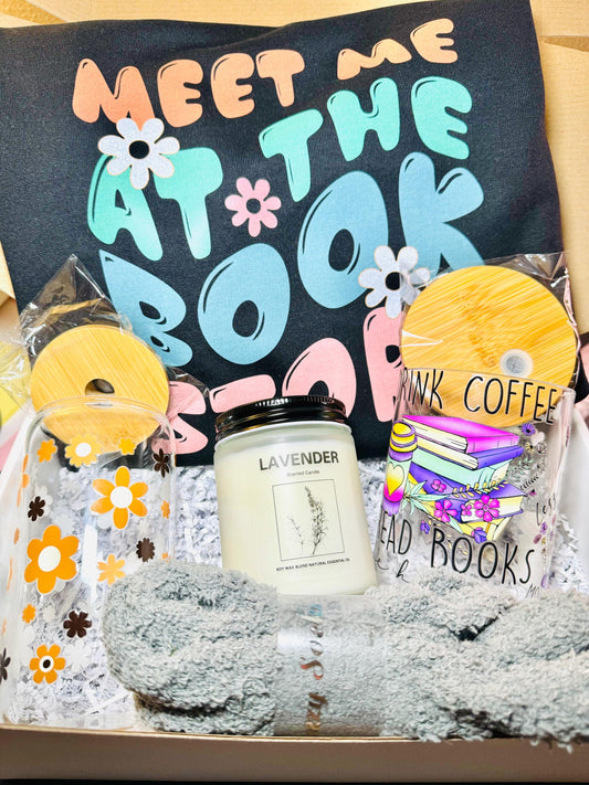 Book Lovers Gift Box for Women - Crewneck, Glass Mug, Glass Cup, Single Wick Candle, Fuzzy Socks