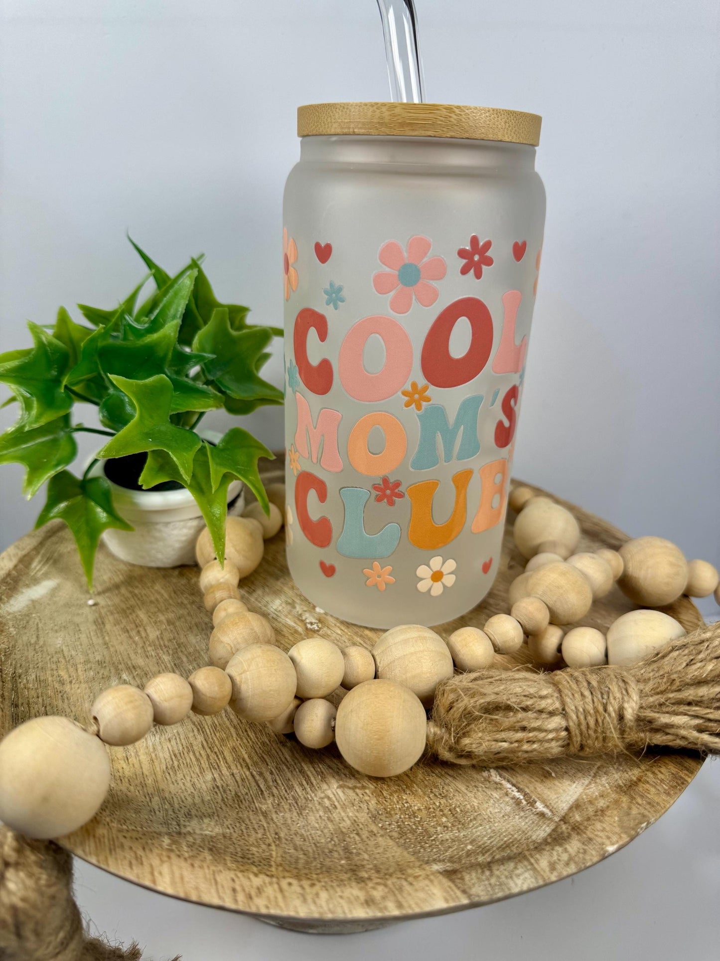 Cool’s Moms Club 16oz Glass Cup with Vibrant DTF Wrap