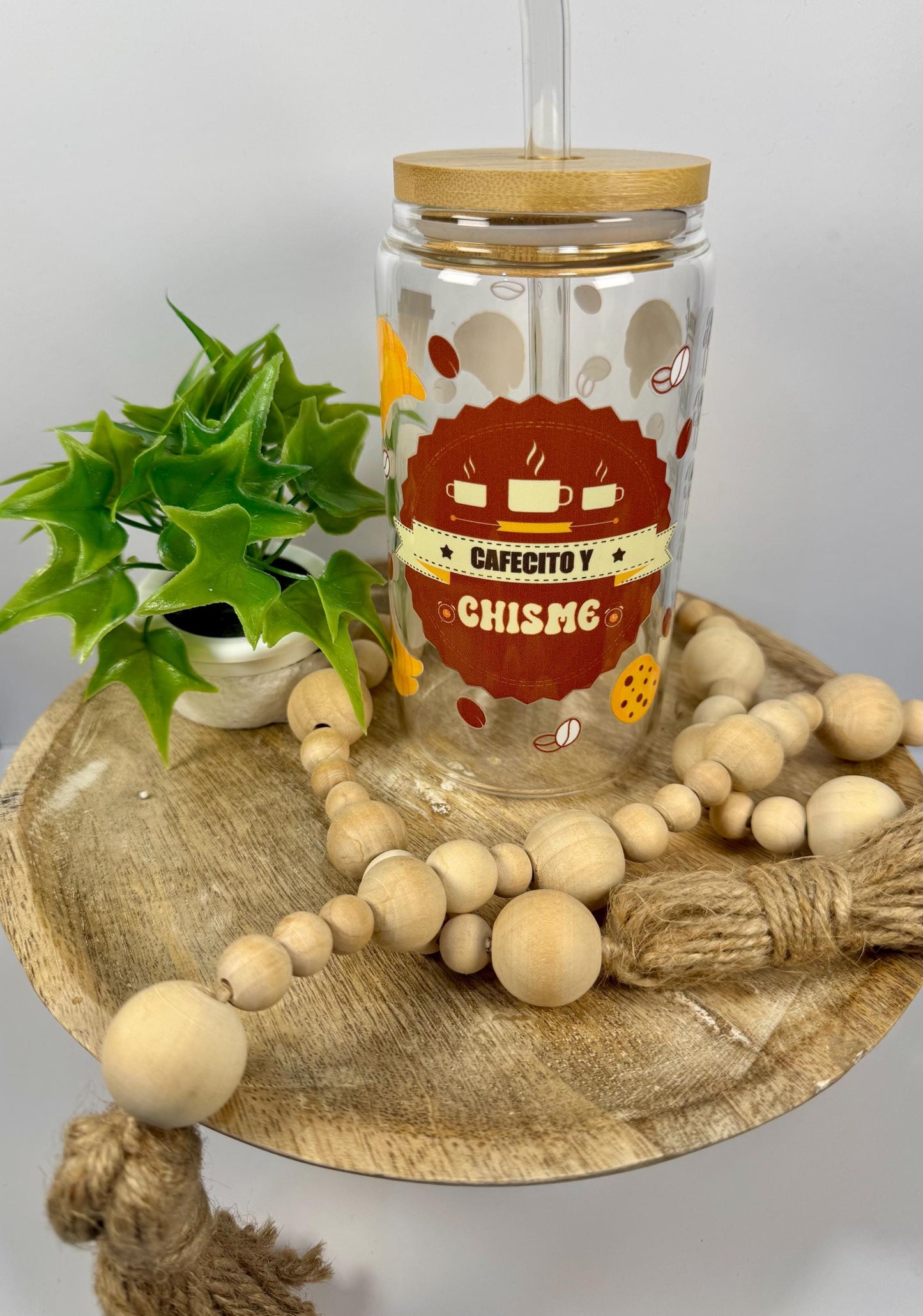 Coffee Lovers Style Glass Cup With Bamboo Lid & Reusable Straw for coffee lovers