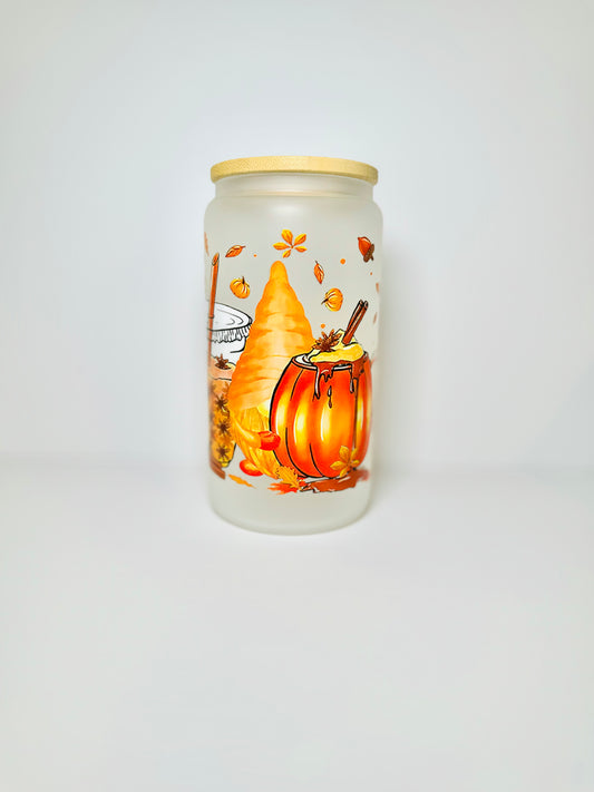 Fall 16oz Glass Cup with Vibrant DTF Wrap