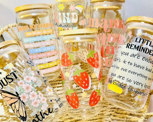 Glass Cup with Bamboo Lid & Reusable Straw