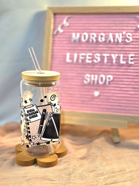 Small Business Owner 16oz Glass Cup with Vibrant DTF Wrap