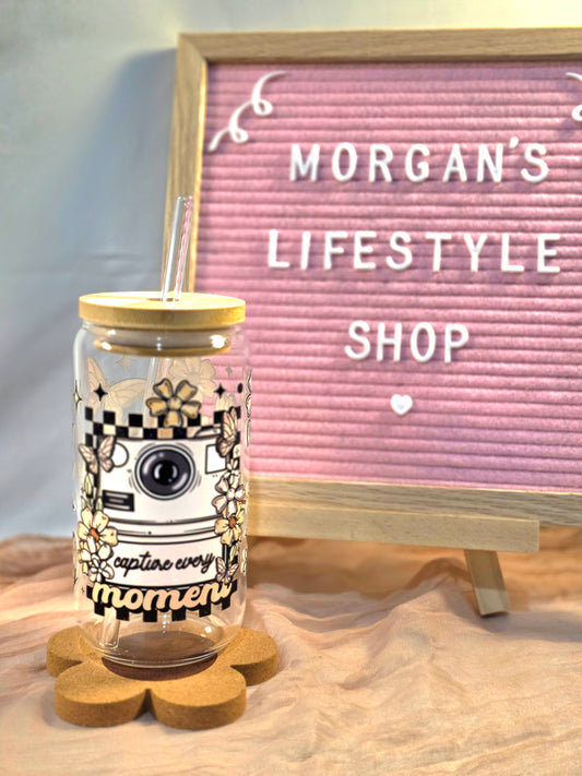 Capture Every Moment 16oz Glass Cup with Vibrant DTF Wrap